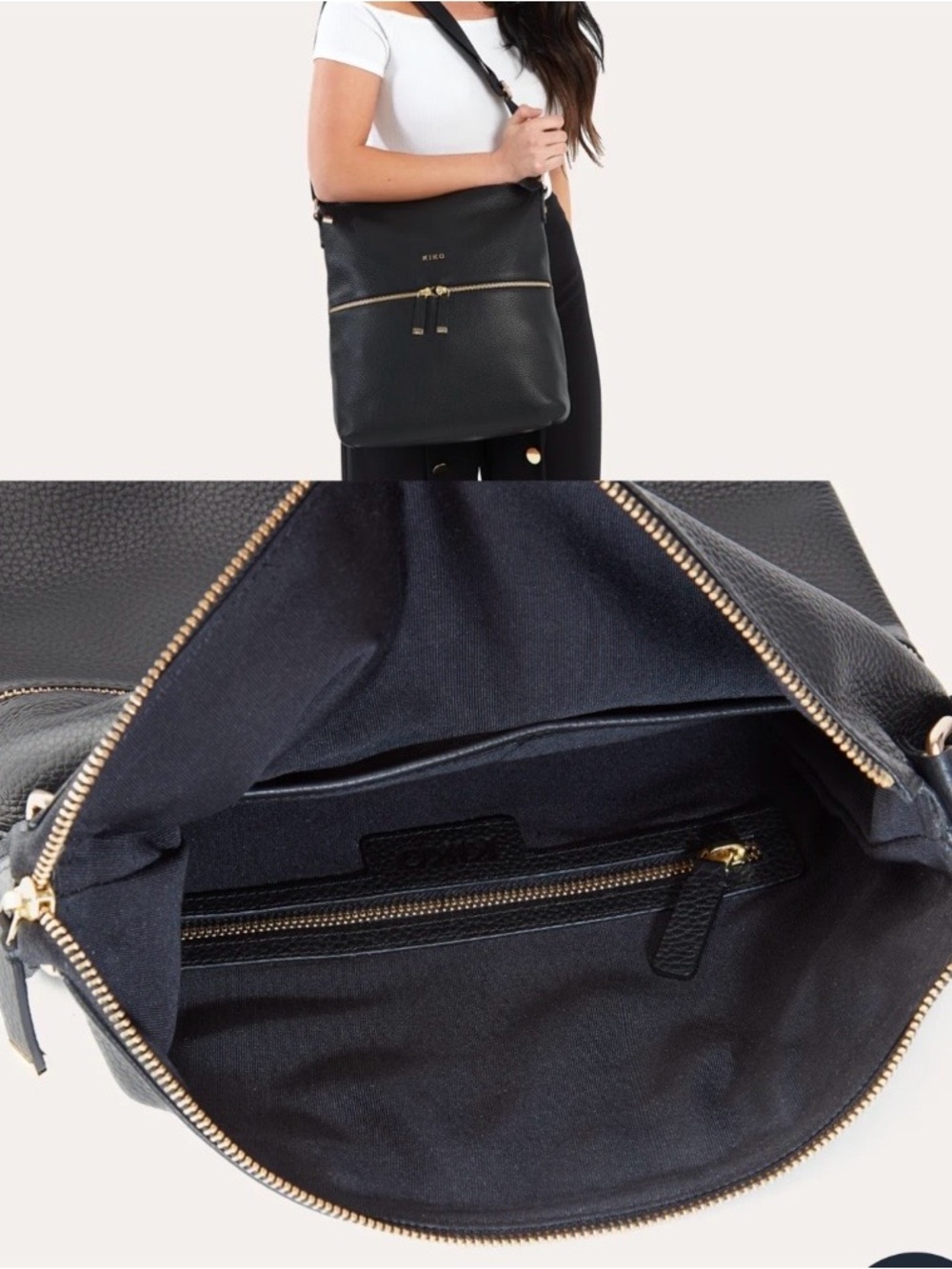 Kiko Black Pebbled Leather Crossbody Tote with Gold Hardware - Picture 6 of 7